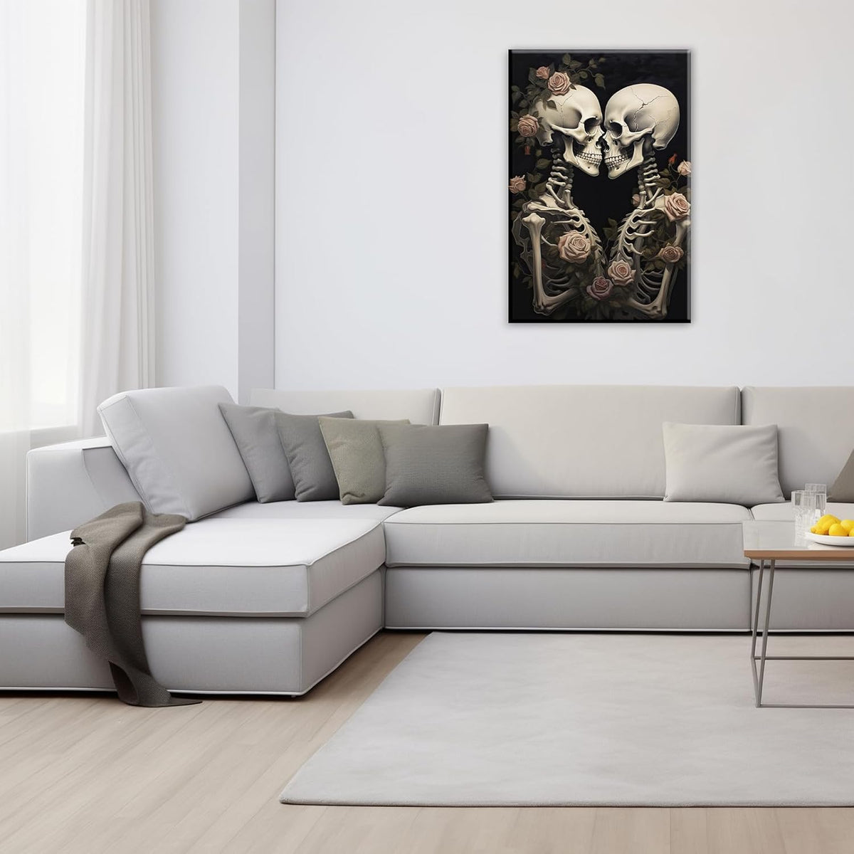 OAAPITI Vintage Skeleton Canvas Wall Art Gothic Painting Artwork Retro Rose Skull Art Poster Abstract Romantic Theme Picture Halloween Living Room Decor(Artwork-4,20"x30")