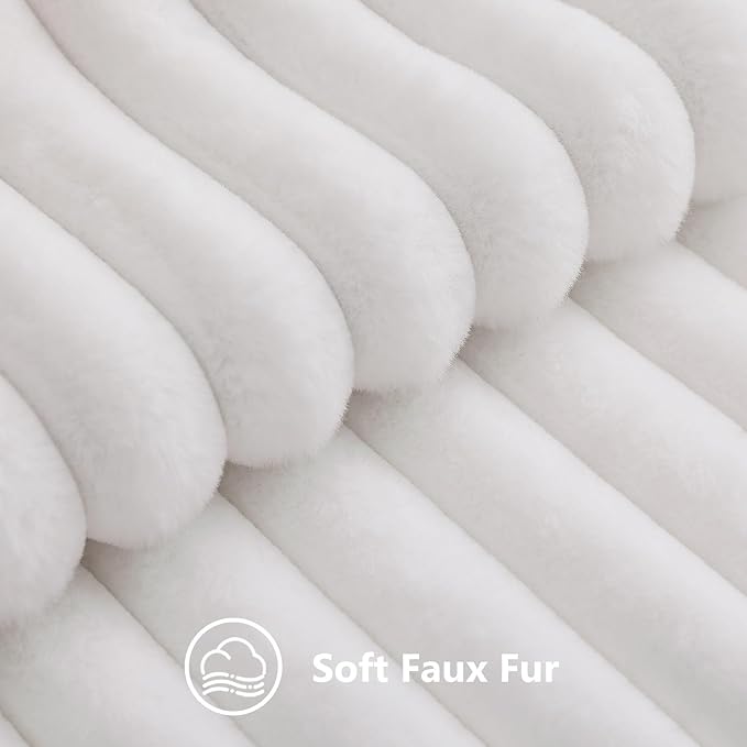 decorUhome Fall Faux Fur Throw Pillow Covers 22x22 Set of 2 White | Decorative - Image 2
