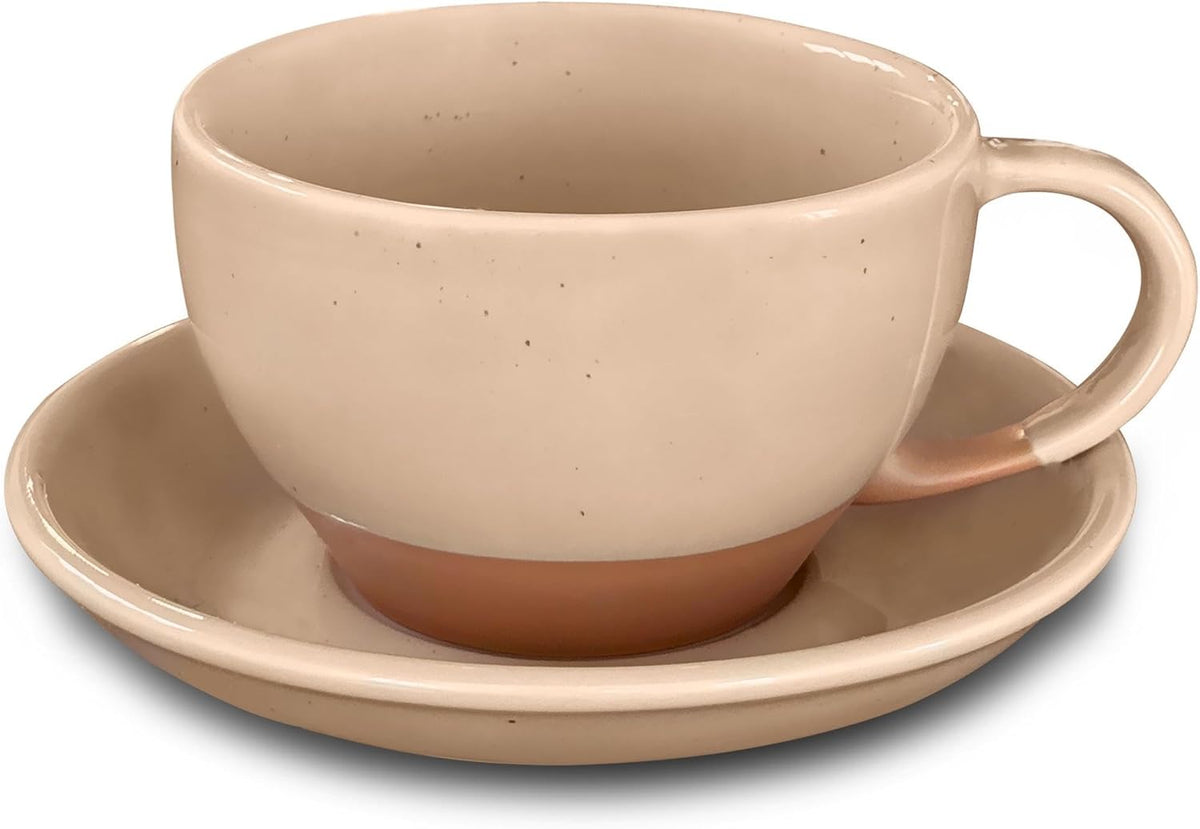 Mora Ceramic Latte Art Mug With Saucer - 10.5 oz, Round Bottom For Perfect Pours - Cafe Cups for Cappuccino, Espresso, Coffee, Tea etc - Porcelain Set for Baristas, Great Gift - Chai Latte