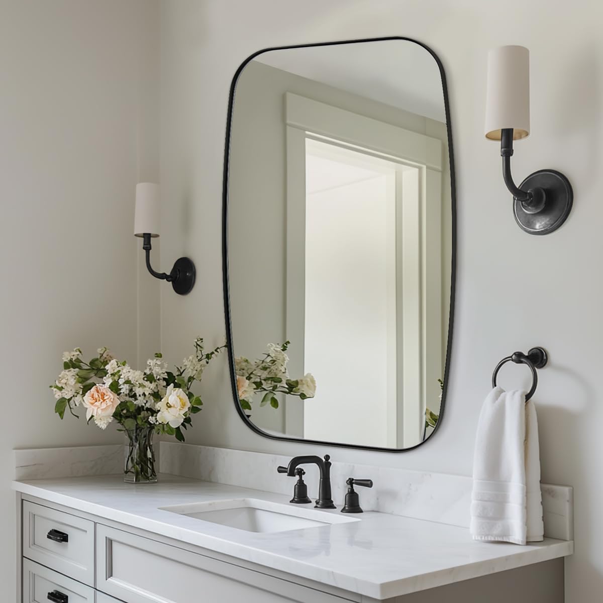 ANDY STAR Oval Mirrors for Bathroom, 20x30’’ Black Bathroom Vanity Mirror with Metal Frame, Black Oblong Bathroom Mirror for Over Sink, Modern Anti Rust Wall Mounted