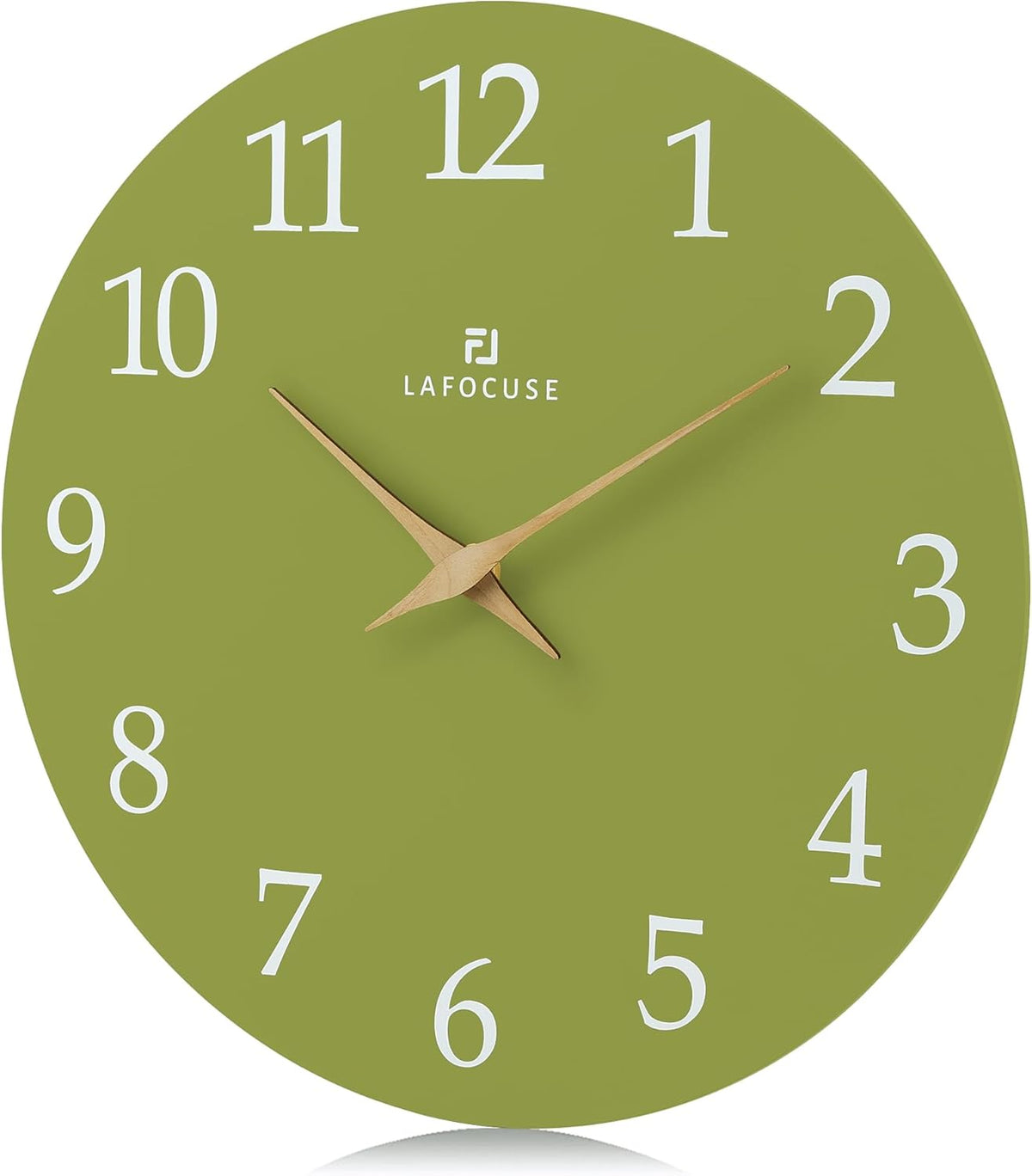 Lafocuse 12 Inch Silent Olive Green Wall Clock Battery Operated for Living Room Decor, Simple Minimalist Wooden Wall Clock for Kitchen Bedroom Office