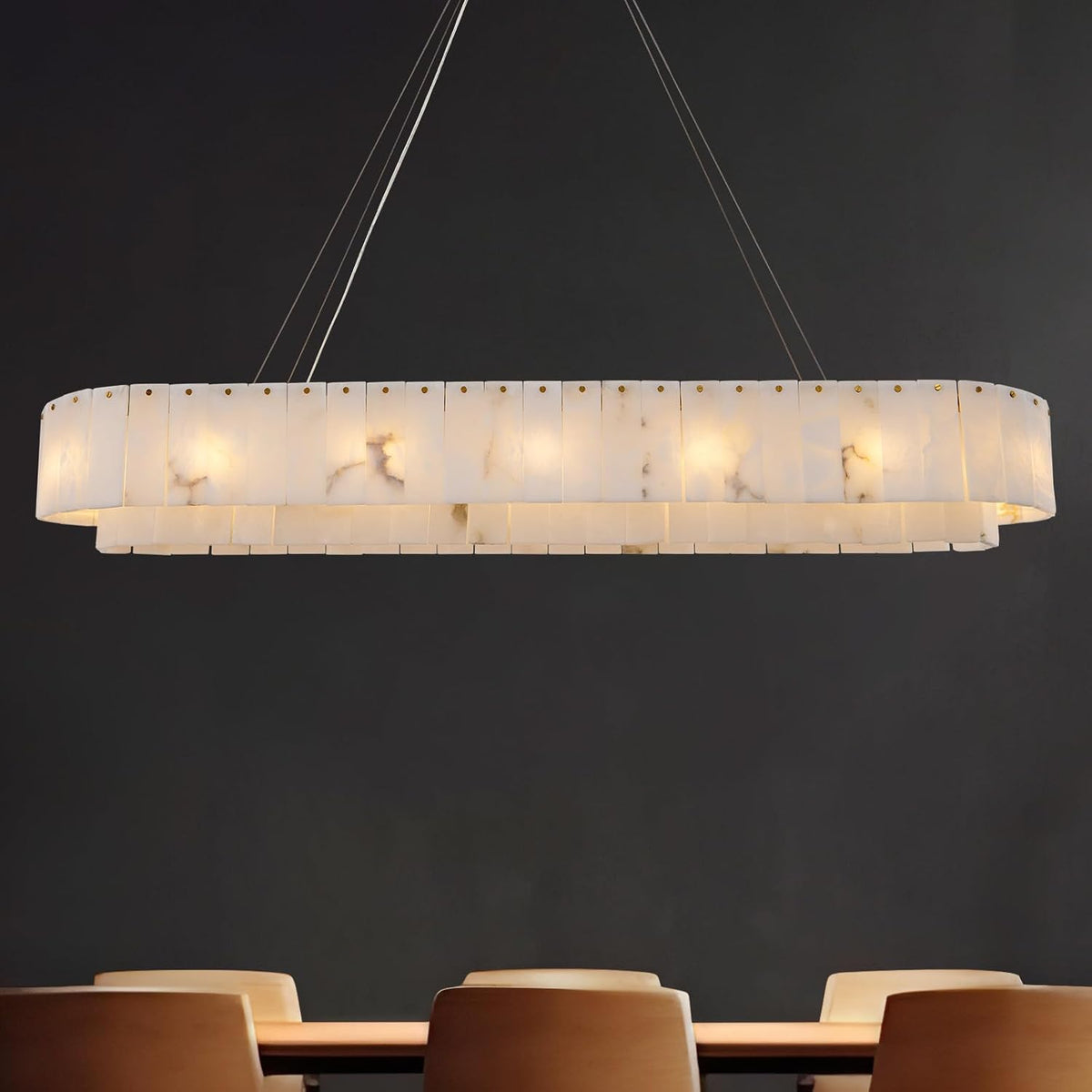 Alabaster Rectangular Chandelier, L54in Modern Dining Room Chandelier Over Table, Adjustable Chandeliers Light Fixture for Living Room, Kitchen Island