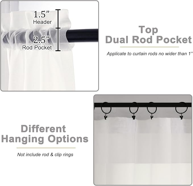 Ivory Sheer Curtains 84 Inches Long 2 Panels Set - Image 3