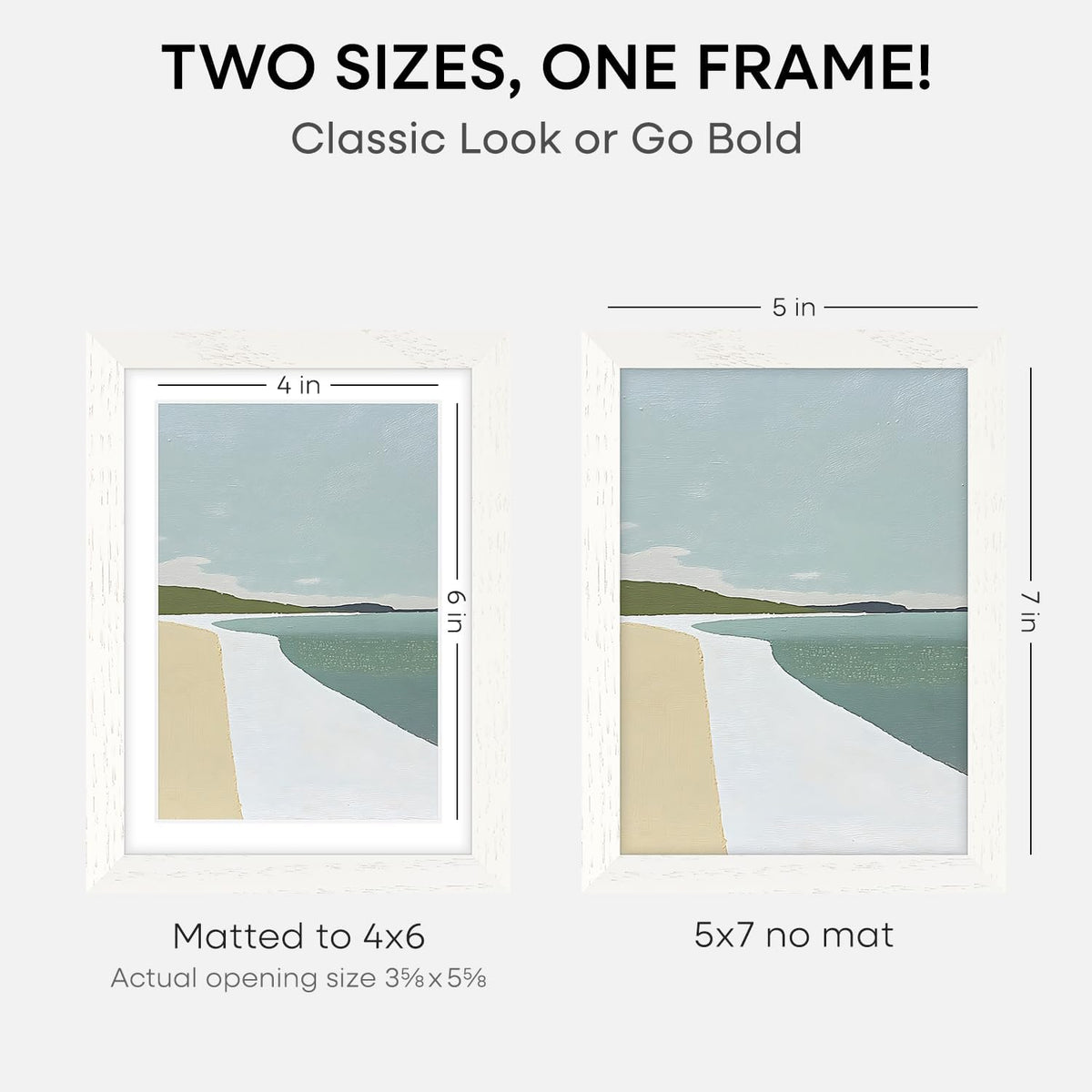 Homeforia White Picture Frames 5x7, High End Oak 5x7 Wooden Frame with Mat 4x6 Art, 5 x 7 White Wood Frames Matted to 4 x 6 inch Photo, 7by5 Wall or Tabletop Frame, Tempered Glass, Wall Kit, Set of 1
