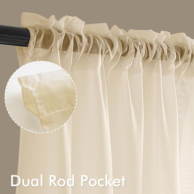 MIULEE Butter Cream Sheer Curtains 96 Inches Long 4 Panels 42 x 96 Inches | - Image 2