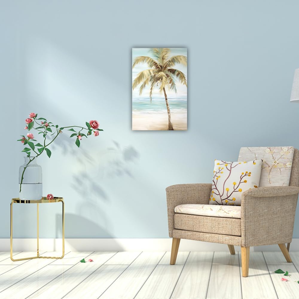 LURENCZH Tropical Beach Canvas Wall Art Seaside Palm Tree Picture Wall Decor Ocean Scenery Painting Prints for Bathroom Decor Framed(Beach-1,28.00" x 42.00")
