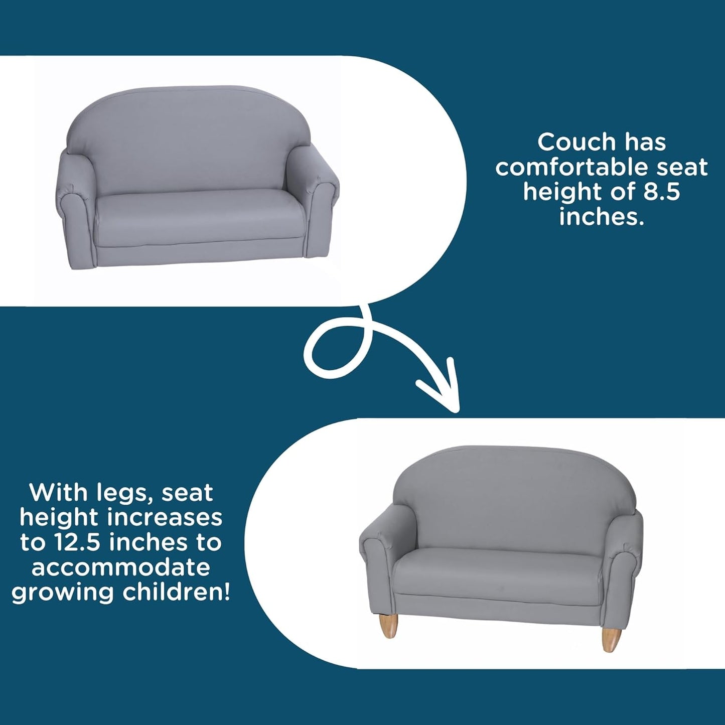 Children's Factory As We Grow Sofa, Gray, CF805-314, Playroom Couch, Daycare Furniture, Kids Seating for Classroom, Flexible Seating for Elementary
