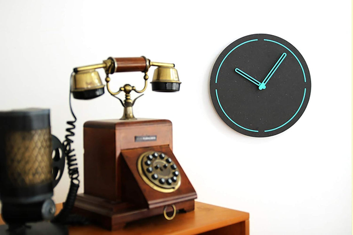 Stephanie Imports Modern Minimalist Dark Concrete Gray Silent Wall Clock (Teal)
