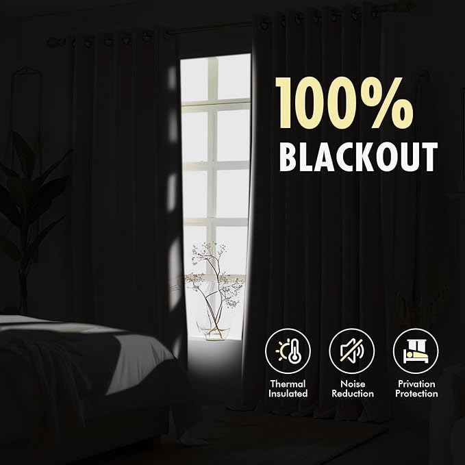 MIULEE Natural Pinch Pleated 100% Blackout Linen Curtains 40x96 Inches | Room - Image 4