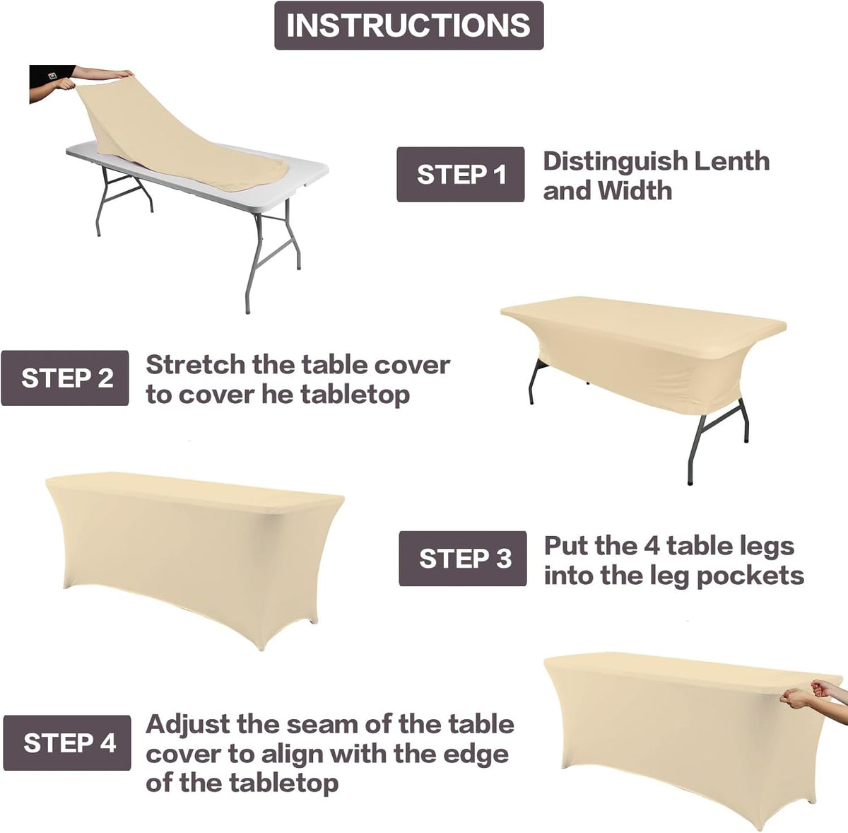 IVAPUPU 2 Pack 4FT Table Cloth for Rectangular Fitted Events Stretch Champagne Table Covers Washable Cover Spandex Tablecloth Protector for Party, Wedding, Cocktail, Banquet, Festival
