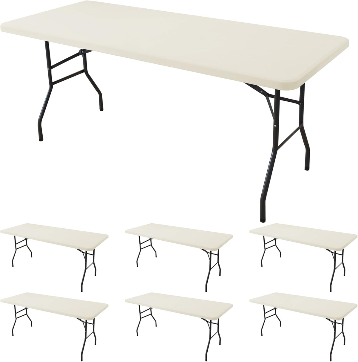 Fitted Tablecloth for 6 Foot Rectangle Tables-6 Pack Cream Elastic Outdoor Picnic Table Cover-Spandex Stretch Folding Table Cloths 6 ft for Camping Dining Room Patio Kitchen Banquet Party
