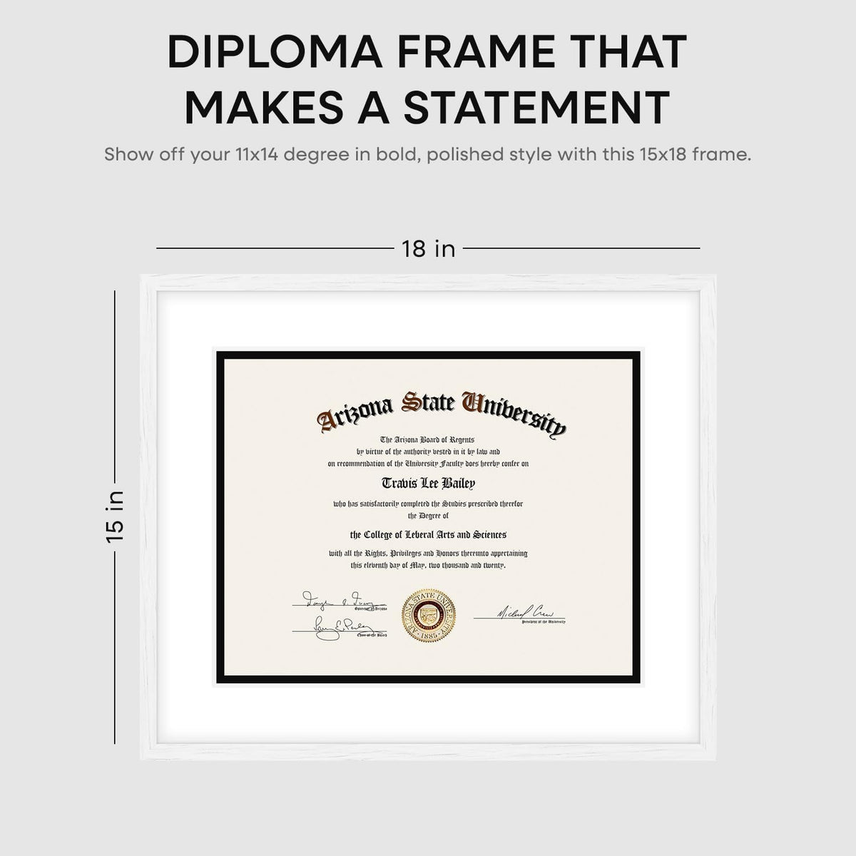 Homeforia 15x18 Diploma White Wood Frame, High End Oak 15 x 18 Certificate Frames with Mat 11 x 14, 15by15 Document Frame Matted to 11by14, Graduation Wooden Frames, Tempered Glass, Wall Kit, Set of 1