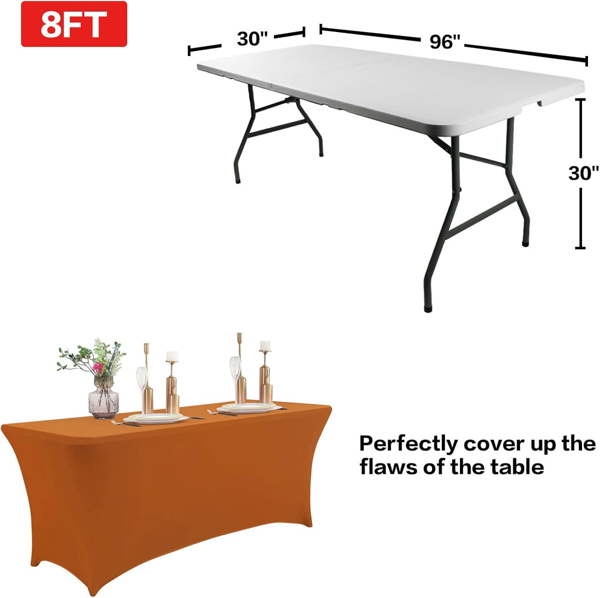 IVAPUPU 2 Pack 6FT Table Cloth for Rectangular Fitted Events Stretch Caramel Table Covers Washable Spandex Tablecloth Protector for Party, Wedding, Cocktail, Banquet, Festival
