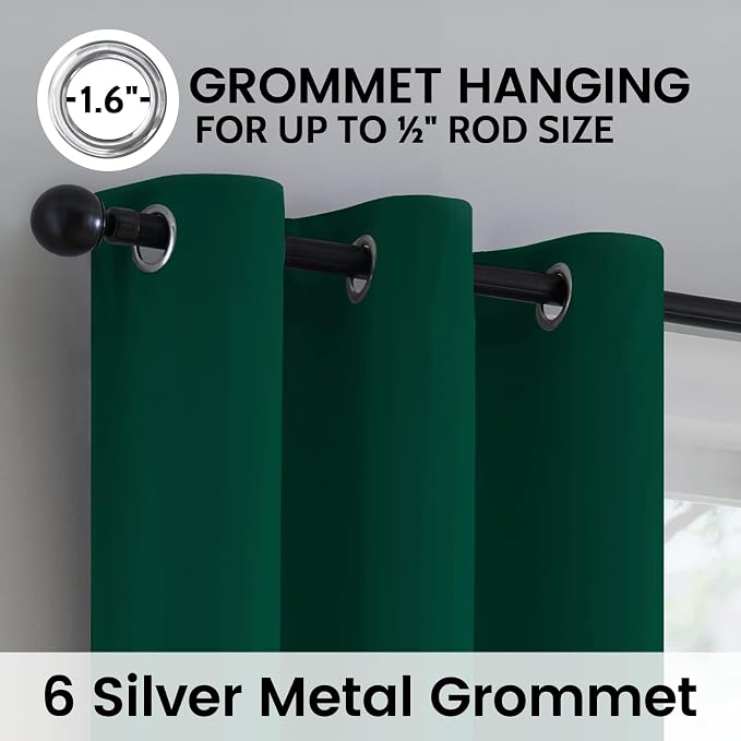 SimpleHome Dark Green 100% Blackout Curtains Room Darkening Living Room 36 | - Image 6