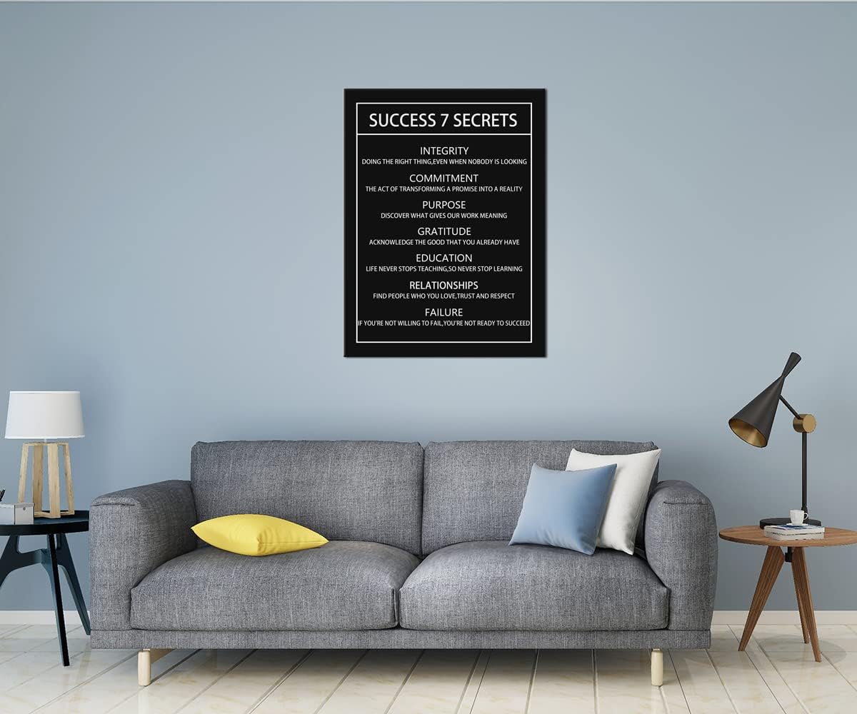 Motivational Canvas Wall Art Success 7 Secrets Inspirational Poster Print Artwork Painting Picture for Framed Home Decoration Living Room Office Bedroom Ready to Hang [30''W X 40''H]