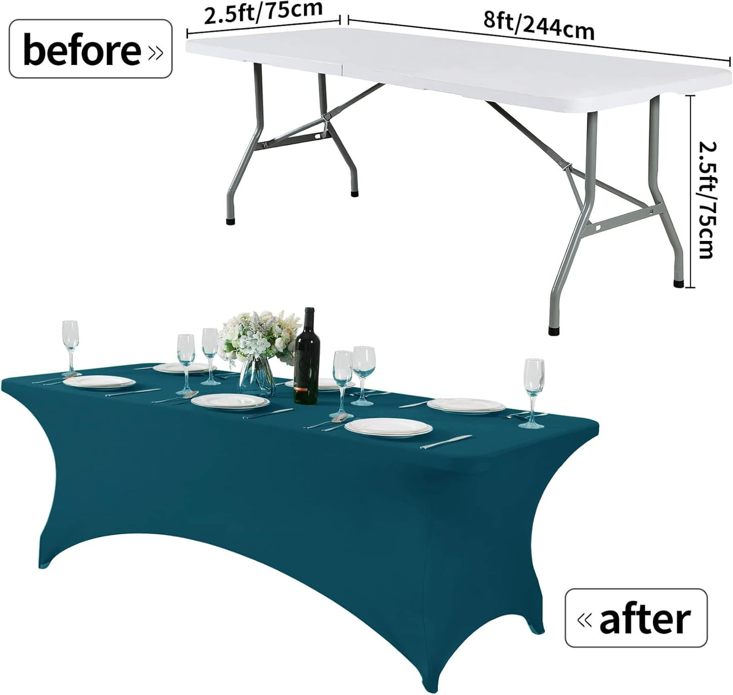 Spandex Table Cover for 8FT or 4ft or 6ft Table Universal Fitted Stretch Tablecloth for Party, Banquet, Wedding and Events-Peacock