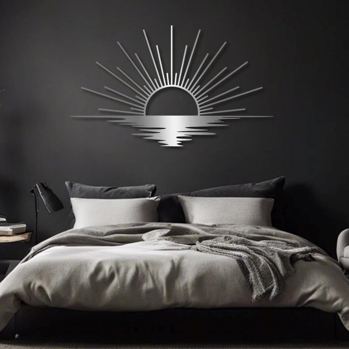 Sunrise Metal Wall Art, Metal Sun Wall Decor, Metal Sun Outdoor Decor, Large Metal Sun Wall Art, Sun Wall Art, Boho Sun Wall Art, Sunshine Metal Sign, Living Room Bedroom Wall Hangings (Black, 35"x 20"| 90x53cm )