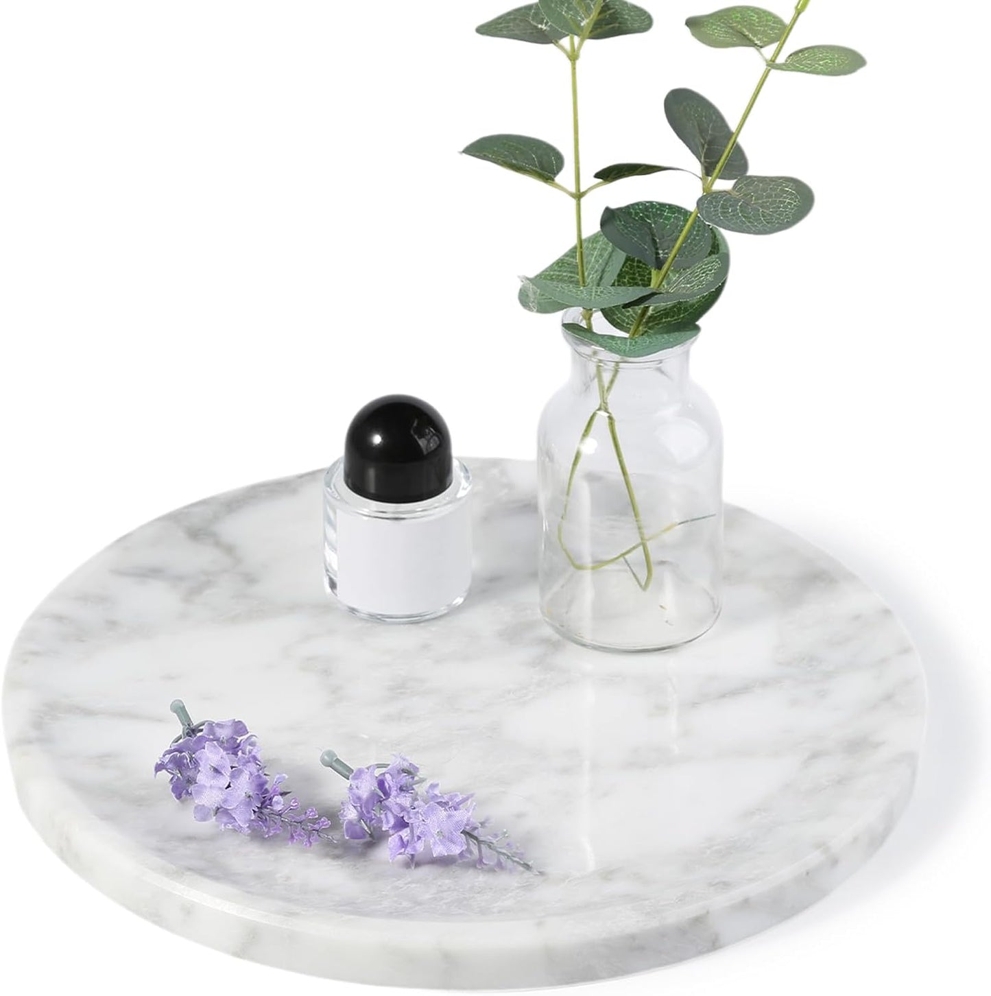 Natural Marble Round Tray - Luxury Decorative Serving Tray for Coffee Table, Bathroom Vanity, Dresser & Kitchen Countertop - Stone Organizer for Jewelry, Perfume, Candle, Home Decor -Arabescato