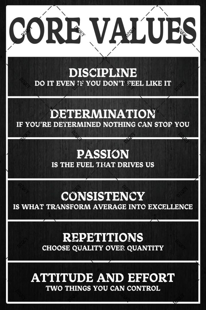 Core Values Motivational Metal Tin Sign - 12x8 Inch Inspirational Wall Art Poster, Positive Quote Office Decor for Workplace, Living Room, Bathroom, Home & Gym - Rustic Vintage Home Decoration Gift