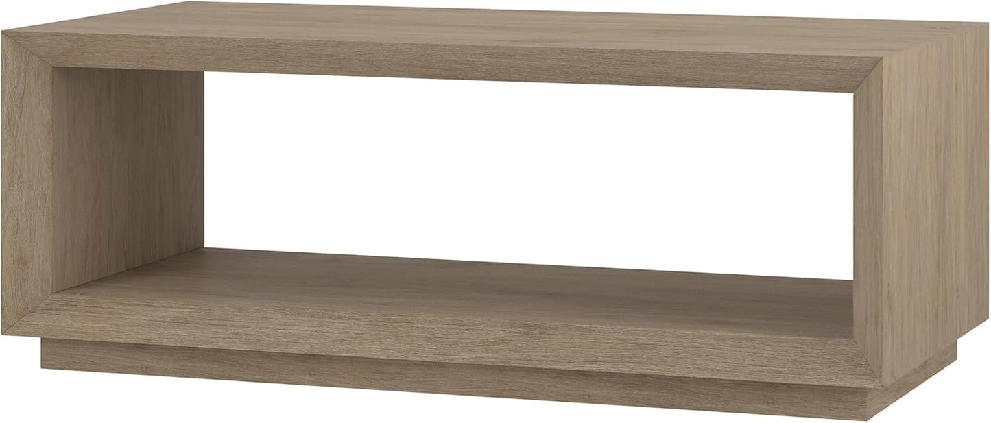 Henn&Hart 48" Rectangular Coffee Table with Open Storage Shelf for Living Room, Family Room, or Office, Antiqued Gray Oak