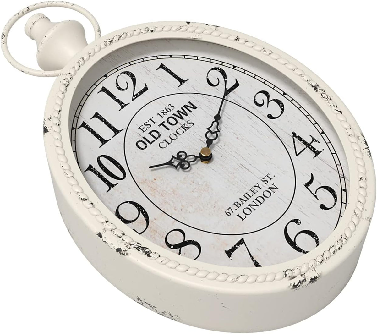 Menterry Small Retro Oval Wall Clock, Antique Old Design, White Vintage Style, Battery Operated Silent Decor Wall Clocks for Kitchen,Bedroom,Farmhouse,Bathroom (11.2" H x 6.7" W)