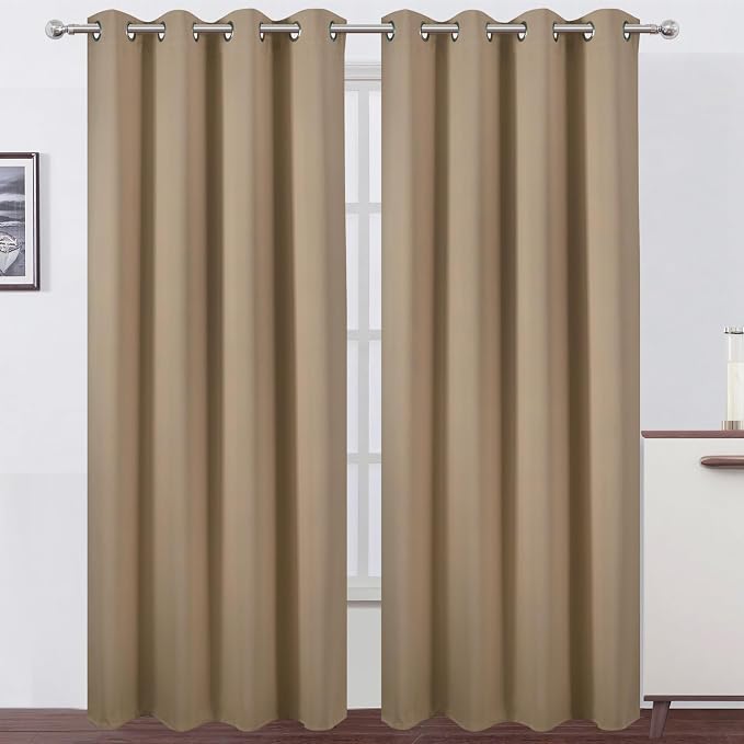 Blackout Curtains 52 x 84 inches Long Natural Curtains Set of 2 Panels Thermal by Lemomo
