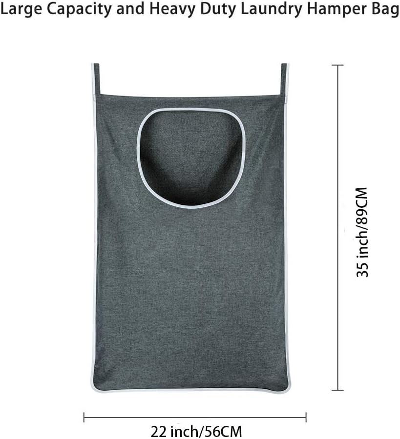 Hanging Laundry Bag with Over Door Hooks, Laundry Hamper and Space Saving Laundry Bag with Zipper, Hanging Hamper for Clothes, Toys, Towels, ...（36"x 22",Grey-2Pack)