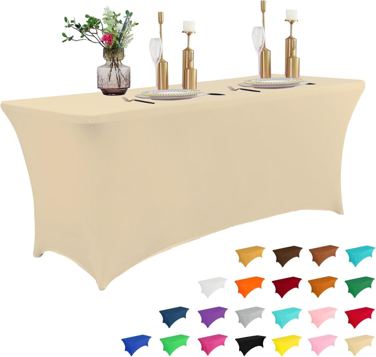 IVAPUPU 4FT Table Cloth for Rectangular Fitted Events Stretch Champagne Table Covers Washable Cover Spandex Tablecloth Protector for Party, Wedding, Cocktail, Banquet, Festival