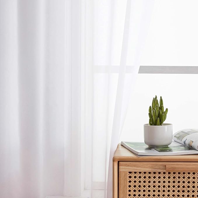 White Kitchen Curtains 30 Inch Length Tier 2 PCS, Solid Soft Airy Half Curtains - Image 7