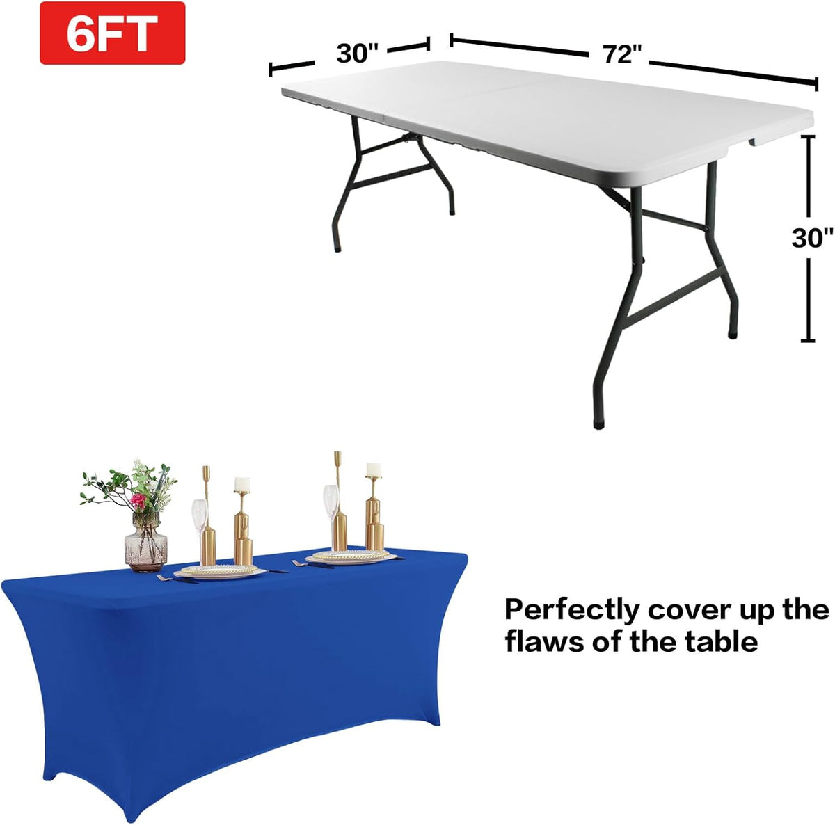 IVAPUPU 4FT Table Cloth for Rectangular Fitted Events Stretch Royal Blue Table Covers Washable Cover Spandex Tablecloth Protector for Party, Wedding, Cocktail, Banquet, Festival