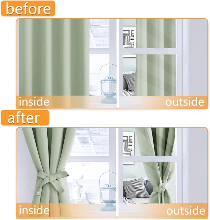 Blackout Curtains for Bedroom, 60 x 63 Inches Length, Seafoam Green | Thermal - Image 4