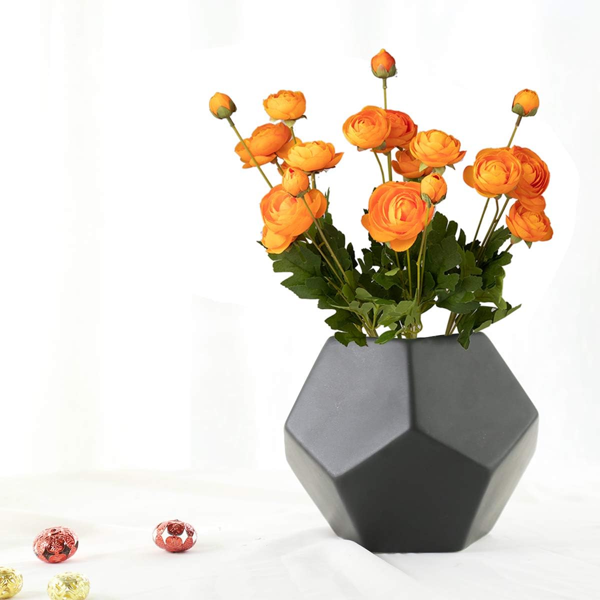 5 Stems Artificial Silk Ranunculus Flowers Orange 23" Tall,UV Resistant,Bendable Stems for Wedding Centerpieces,Home Deco（Orange）