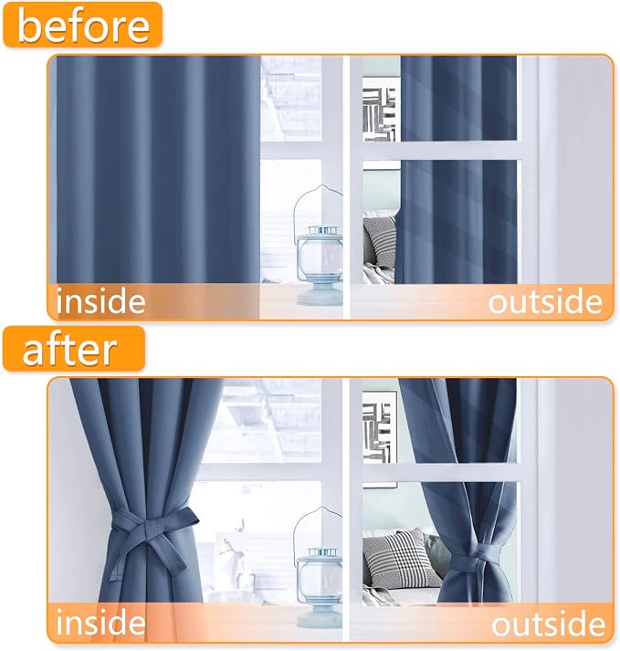 Short Blackout Curtains for Bedroom Blue Haze 42 x 45 Inch 2 Panels | Thermal - Image 4