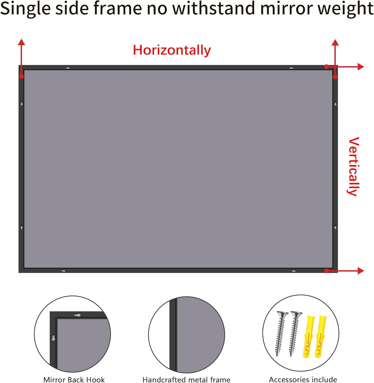 Black Bathroom Mirror for Wall, 36x40 Inch Rectangle Mirrors with Metal Frame, Modern Rectangular Wall Mirror for Bathroom Living Room, Entryway Hangs Horizontal or Vertical
