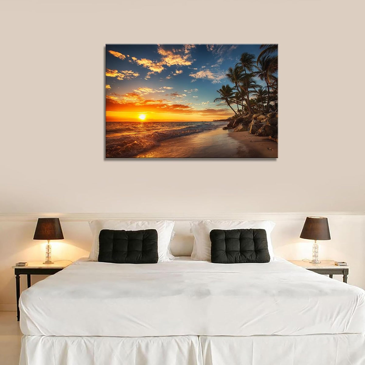 DZL Art S74781 Canvas Painting Print Paradise Tropical Island Beach with Palms Photograph Print Nature Pictures Wall Art Canvas Prints Painting for Living Room Bedroom Decor Office Wall Decor