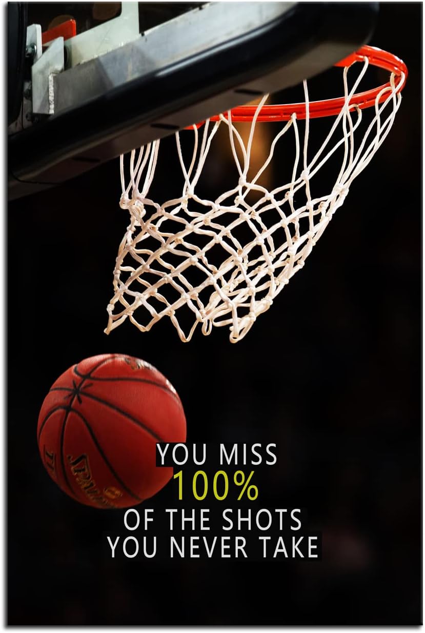 Inspirational Canvas Wall Art Sports Star quote Motivational Canvas affirmative basketball Poster Prints Framed Wall Art for Gym Inspiring Modern Home Wall Decor Framed Ready to Hang [12''W X 18''H]