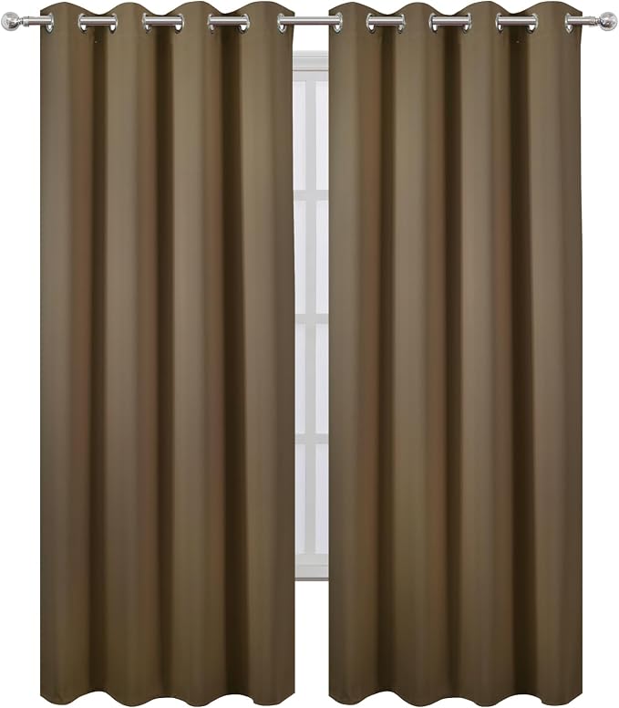 Brown Thermal Blackout Curtains/52 x 95 Inch/Set of 2 Panels Room Darkening - Image 2
