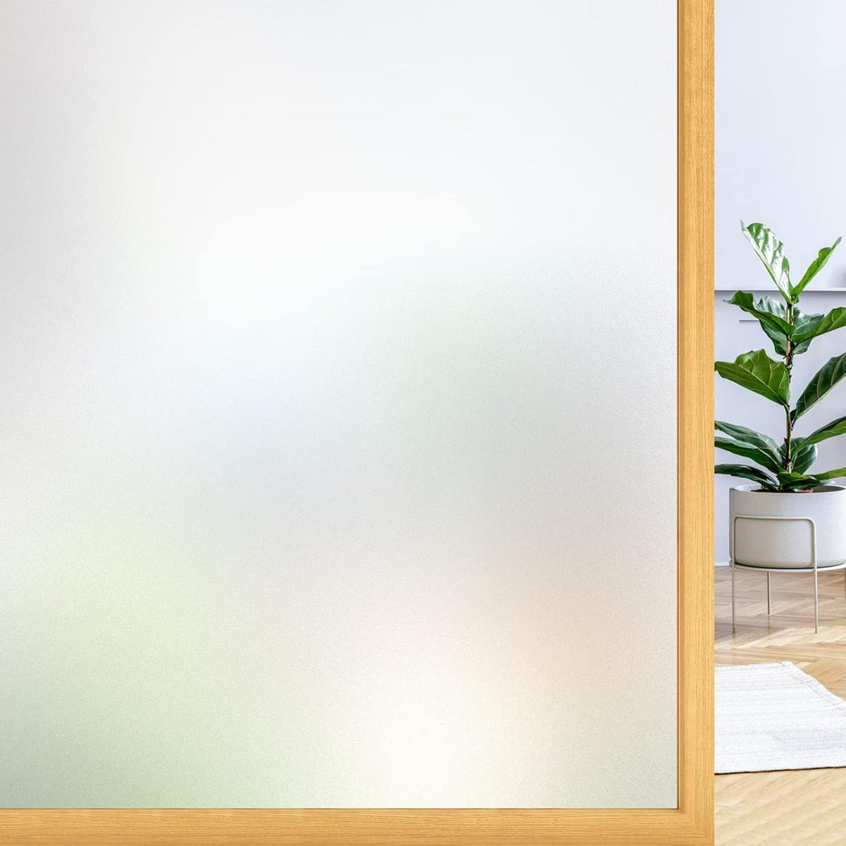 rabbitgoo Window Privacy Film, Frosted Glass Window Clings, Static Cling UV Heat Blocking Door Stickers for Home Bathroom, Removable Indoor Decal Coverings Day and Night, Pure, 17.5 x 118.1 Inches