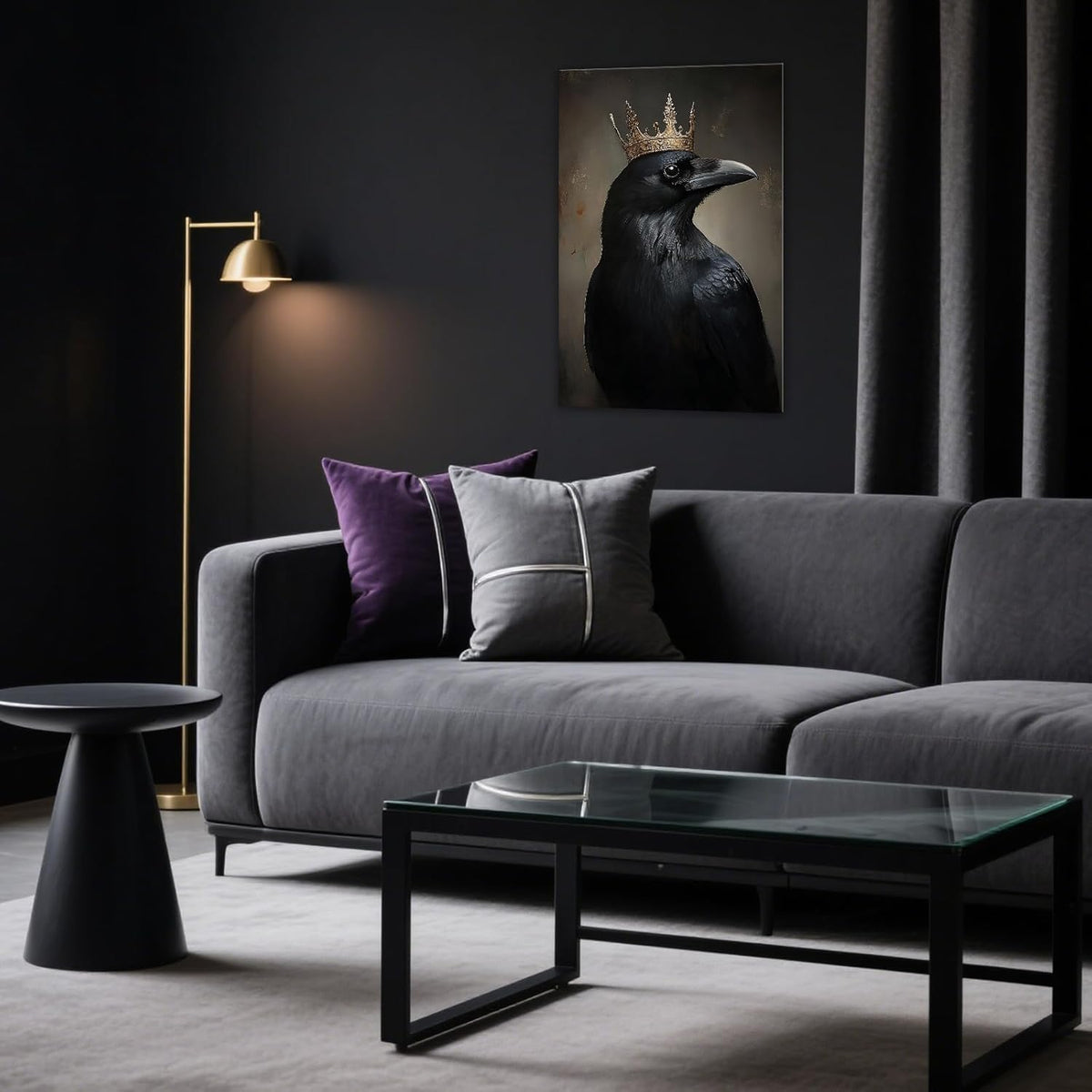 OAAPITI Raven King Wall Art Mysterious Black Bird Painting Dark Gothic Animal Canvas Print for Living Room Bedroom Home Office Inspirational Decor(Artwork-8,12"x18")