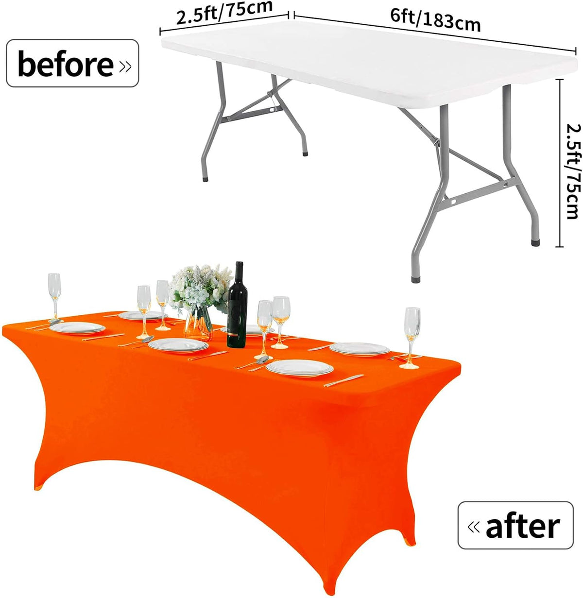 Spandex Table Cover for 6Ft or 4fT or 8ft Table Universal Fitted Stretch Tablecloth for Party, Banquet, Wedding and Events-Neon Orange