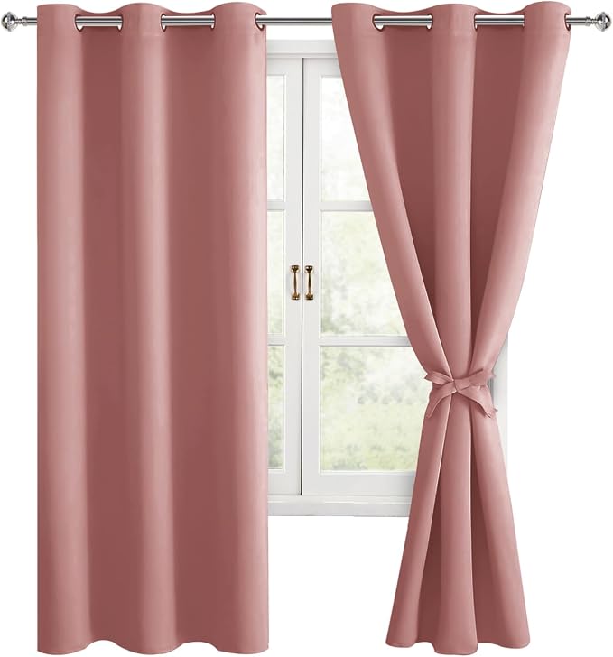 Room Darkening Curtains for Bedroom 2 Panels Dusty Rose 38x63 Inch | Thermal by Hiasan