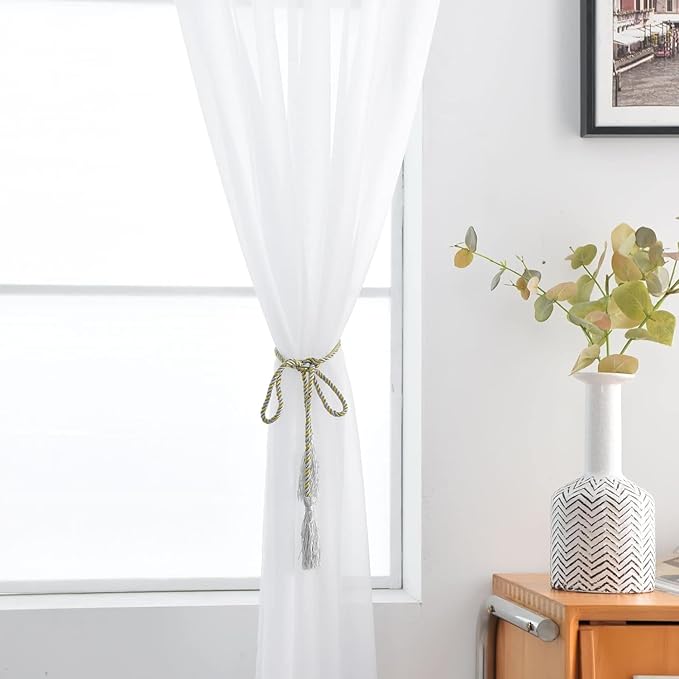 SpaceDresser Sheer White Curtains 4 Panels Rod Pocket Semi-Sheer Curtain 45 - Image 6