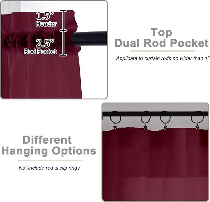 Sheer Burgundy Curtains for Bedroom Living Room 90 Inches Long 2 Panels Set - Image 4
