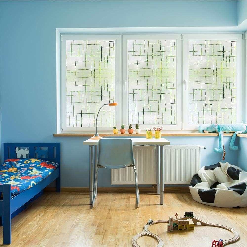 Finnez Frosted Window Film Non-Adhesive, Frosting Privacy Film for Glass Windows, Self Static-Cling Decorative Window Cling for Home Office UV Protection Cross Pattern 17.5 x 78.7 inches