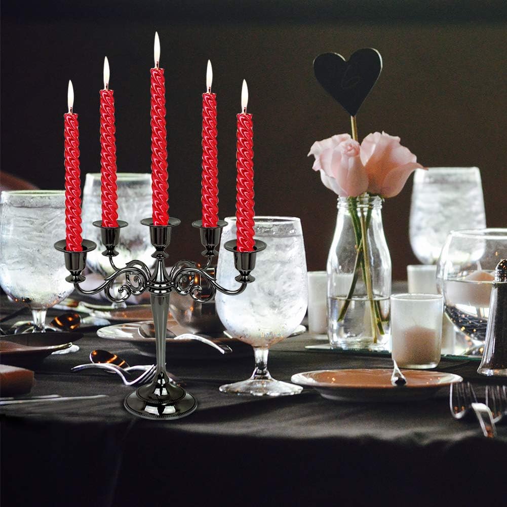 Metal Candelabra 5-Candle 10.1 Inch Tall Candle Holder Stick for Home Wedding Event and Party Festival,Black