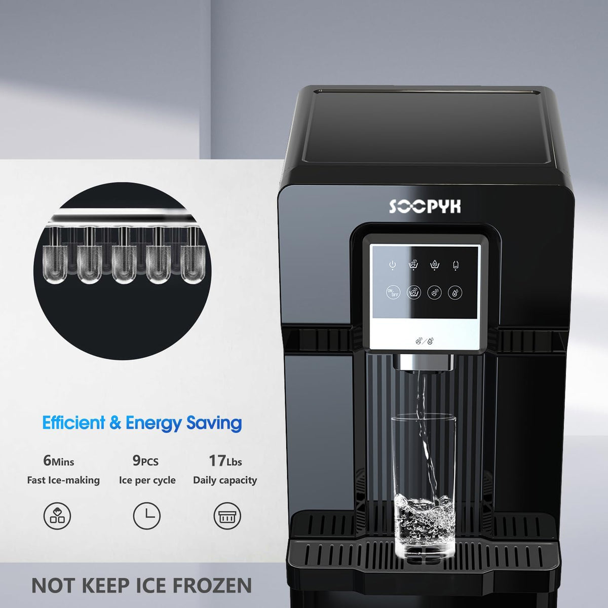 2 in 1 Bottom Load Water Cooler Dispenser with Ice Maker for 3 Gallon Bottle 17lbs Daily Capacity (NO HOT Water) Black