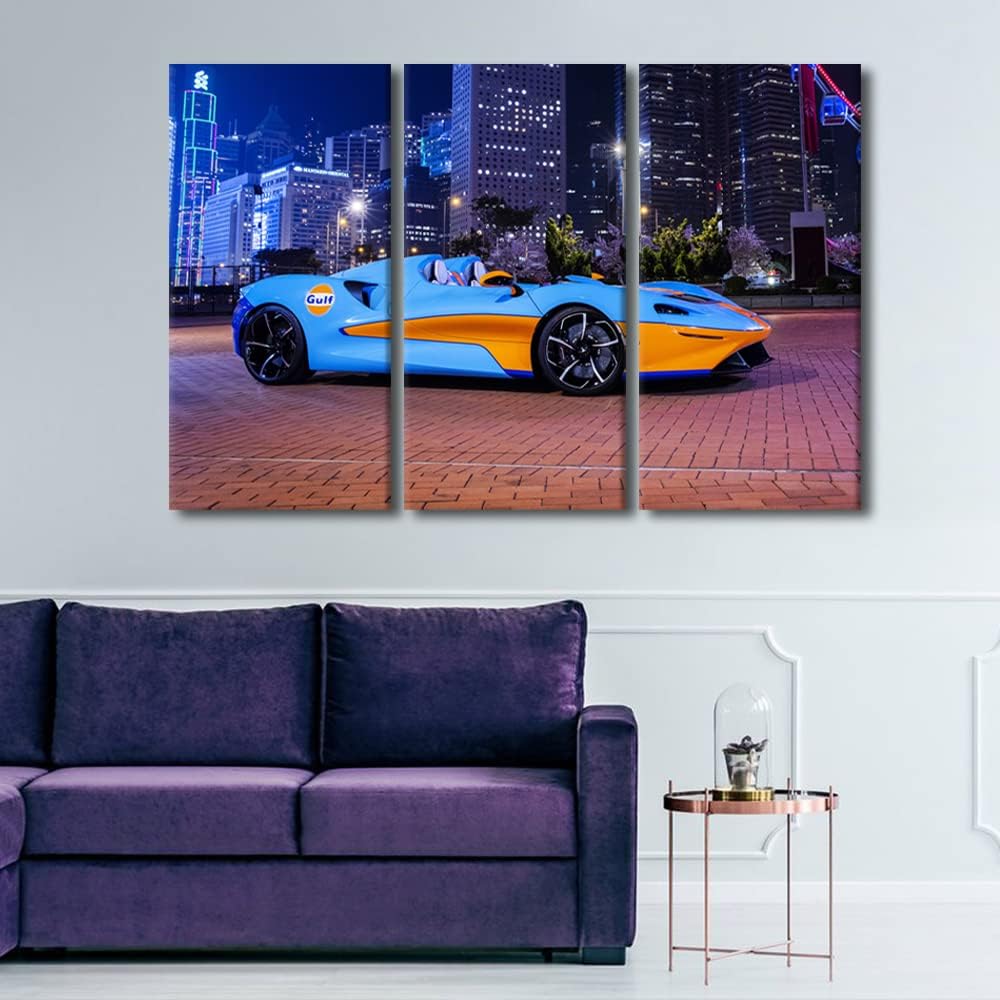 TUMOVO Wall Art for Living Room Sports Car Bedroom Wall Decor City Night View and Speedy Car Wall Paintings for Office Hypercar Print On Canvas Modern Artwork Stretched Framed Ready to Hang 42"Wx28"H