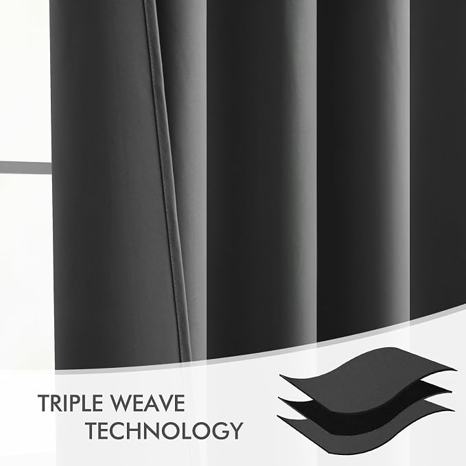 MIULEE Grey Back Tab Blackout Curtains 52x96 Inch Long 2 Panels Set | Rod - Image 7