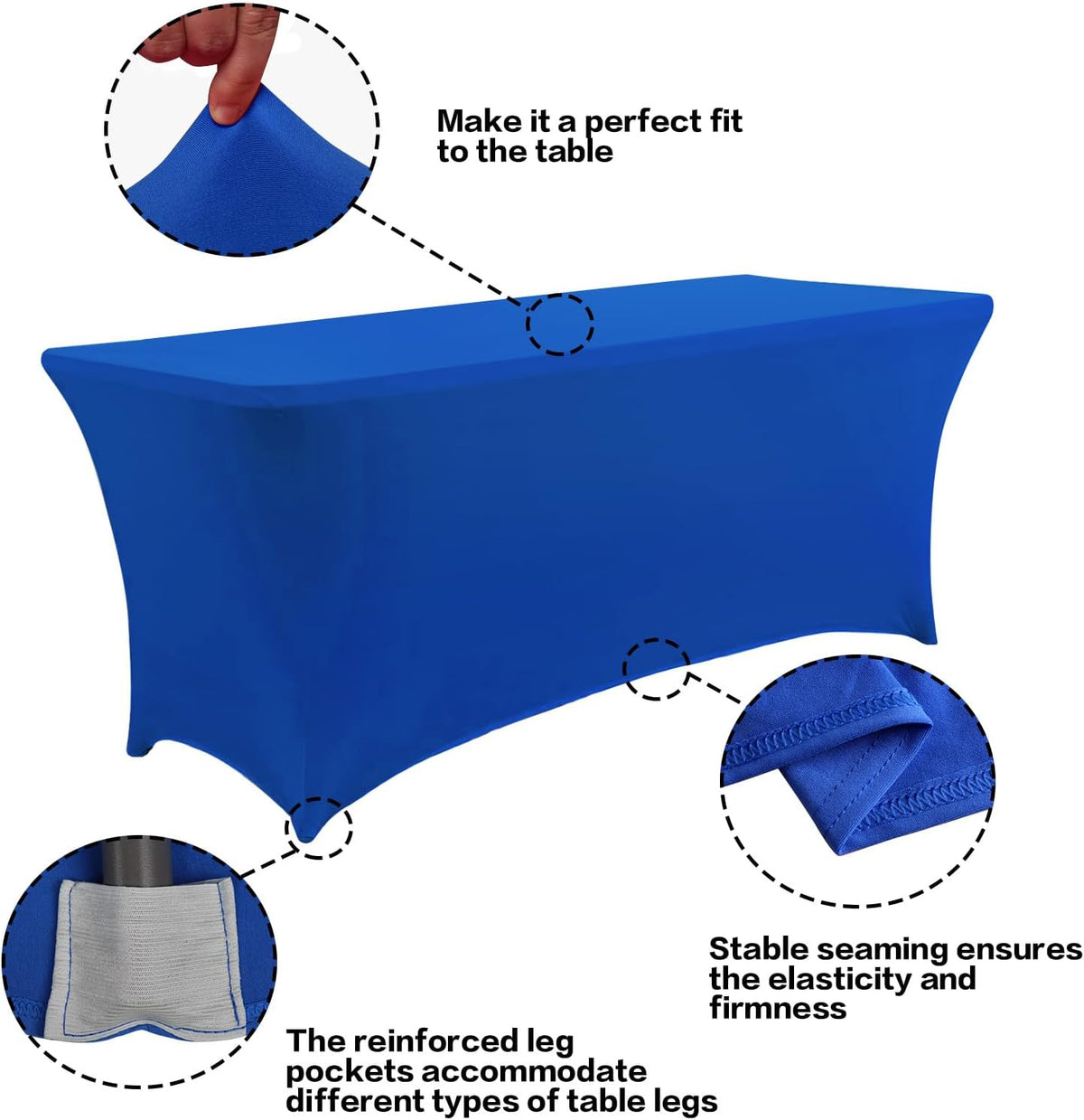 IVAPUPU 4FT Table Cloth for Rectangular Fitted Events Stretch Royal Blue Table Covers Washable Cover Spandex Tablecloth Protector for Party, Wedding, Cocktail, Banquet, Festival