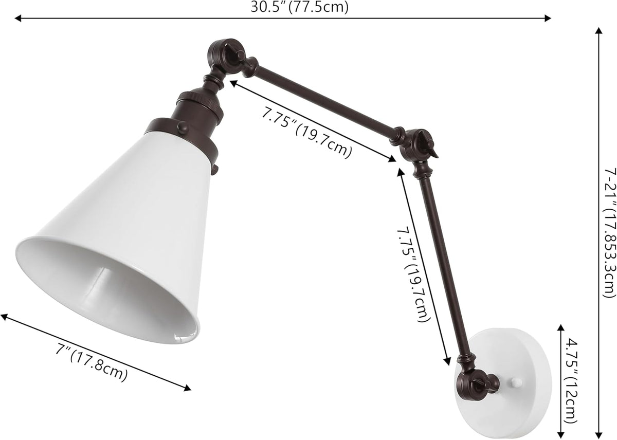 JONATHAN Y JYL7462C Rover 7" Classic Industrial Metal Adjustable Arm LED Wall Sconce, White/Oil Rubbed Bronze for Bedroom, Bathroom, Vanity